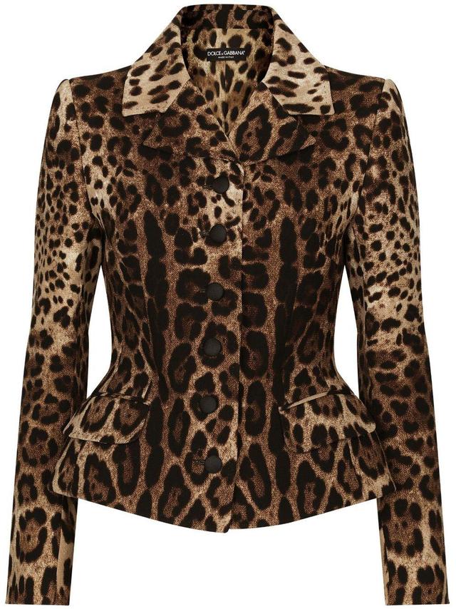 Single-breasted Double Crepe Jacket With Leopard Print In Animal Print Product Image