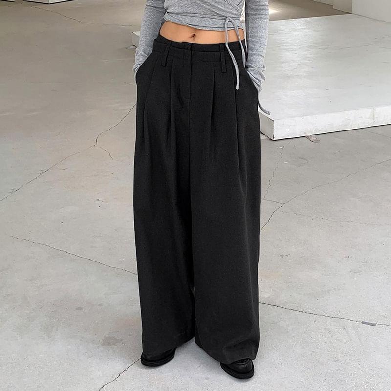 High Waist Plain Wide Leg Suit Pants Product Image