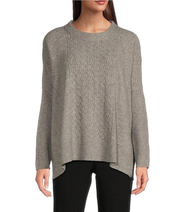 Calvin Klein Cable Knit Crew Neck Long Sleeve Poncho Product Image