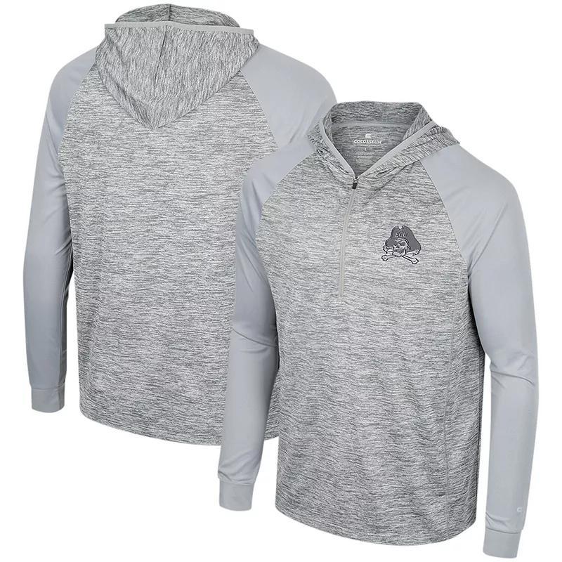 Mens Colosseum Gray ECU Pirates Cybernetic Raglan Quarter-Zip Hooded Top Product Image