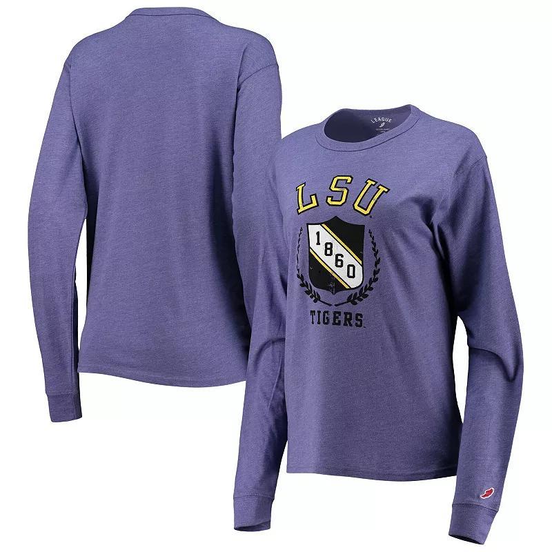 Womens League Collegiate Wear Heathered LSU Tigers Seal Victory Falls Oversized Tri-Blend Long Sleeve T-Shirt Product Image