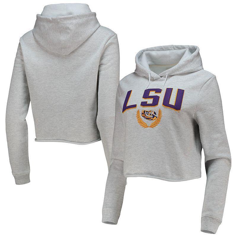 Womens League Collegiate Wear Ash LSU Tigers 1636 Cropped Pullover Hoodie Product Image