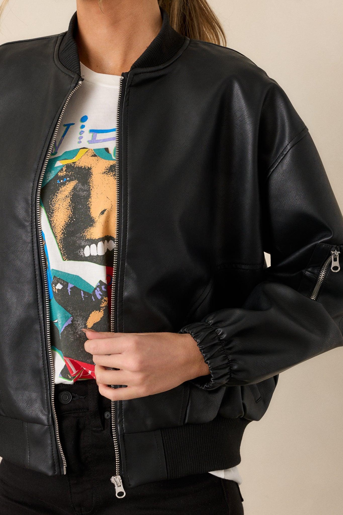 My Legacy Black Faux Leather Bomber Jacket Product Image