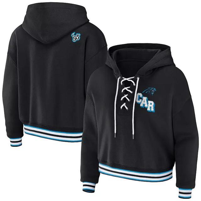 Womens WEAR by Erin Andrews Carolina Panthers Lace-Up Pullover Hoodie Product Image