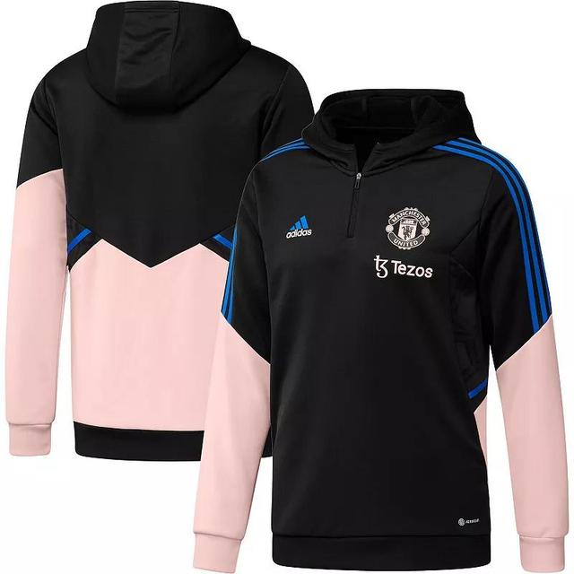 Mens adidas Black/Pink Manchester United Training AEROREADY Quarter-Zip Hoodie Product Image