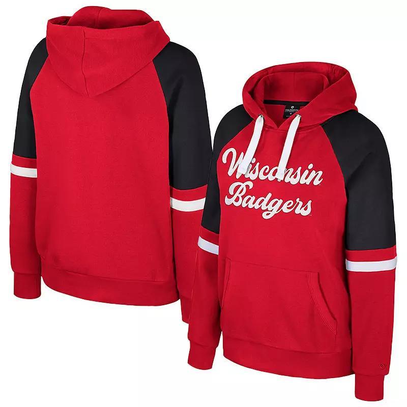 Womens Colosseum Wisconsin Badgers Oversized Colorblock Pullover Hoodie Product Image