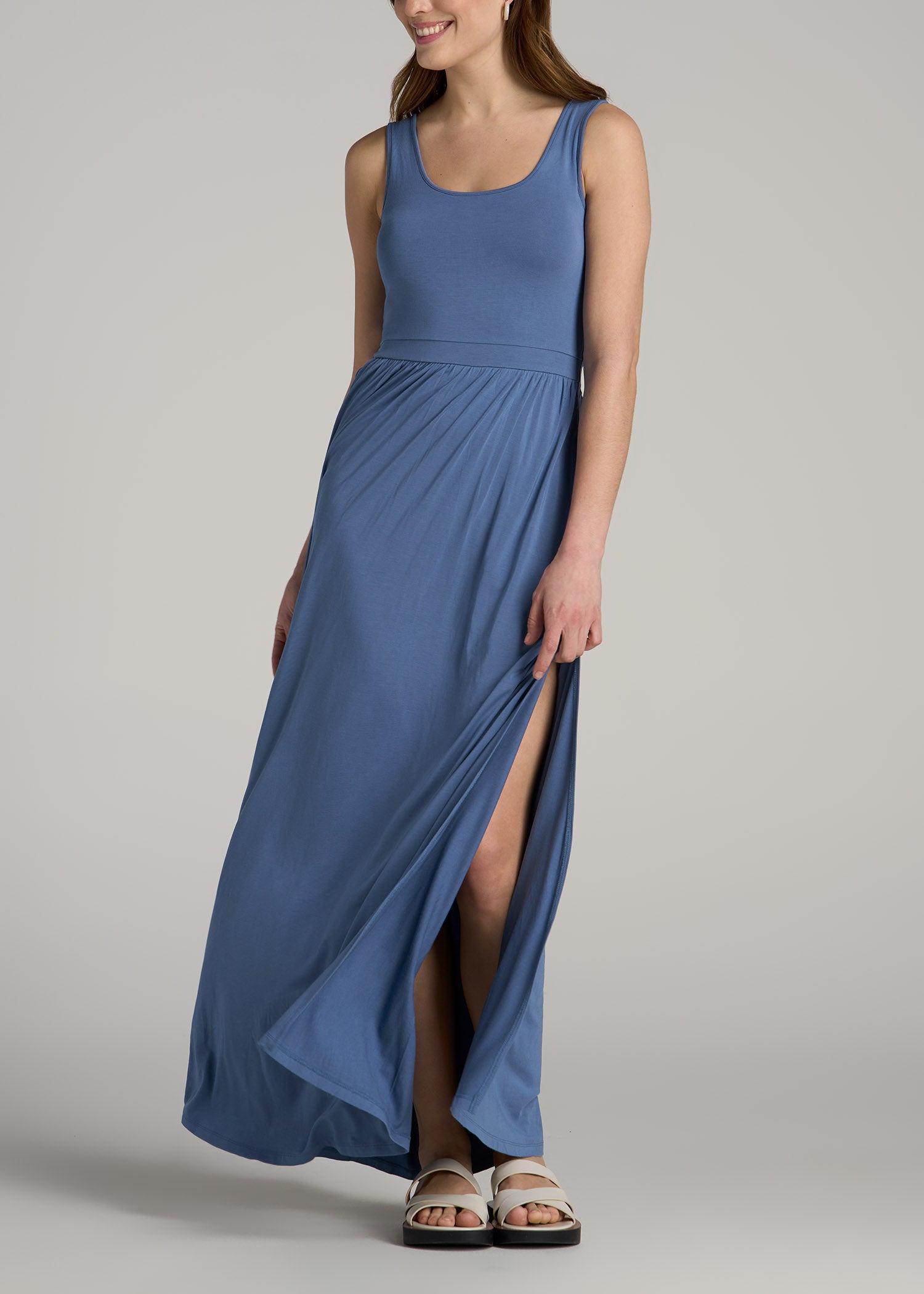 Jersey Tank Maxi Dress with Pockets for Tall Women in Steel Blue Female Product Image