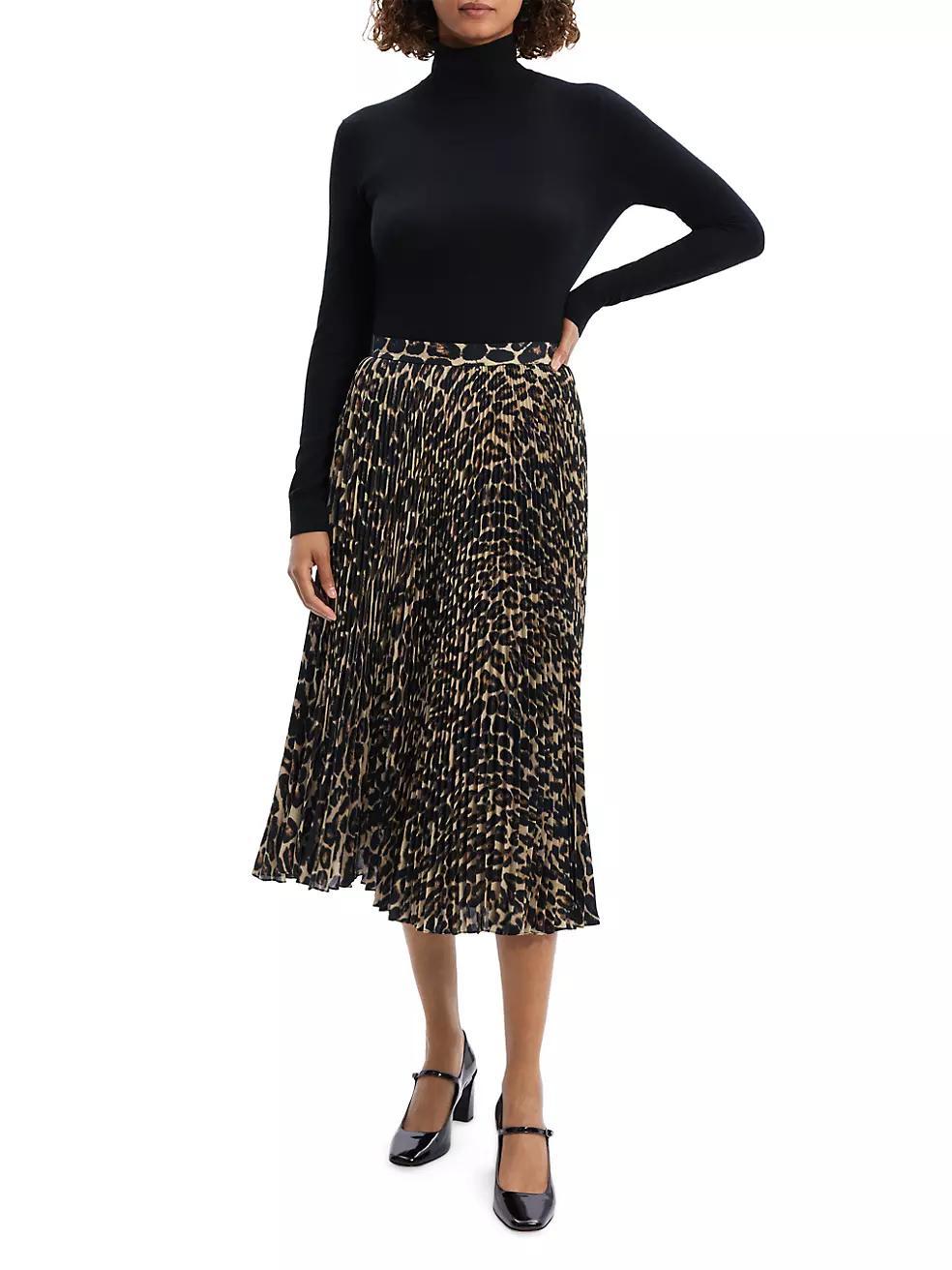 Pleated Leopard Midi-Skirt Product Image