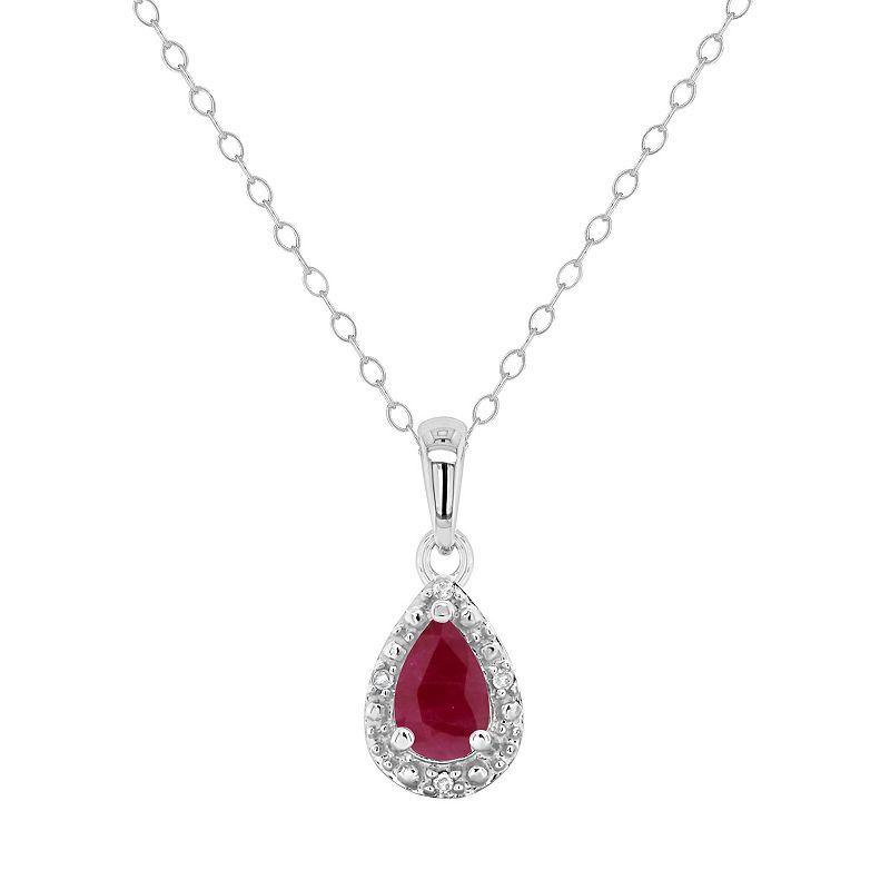 Celebration Gems Sterling Silver Pear Shaped Genuine Ruby Diamond Accent Frame Pendant Necklace, Womens Red Product Image