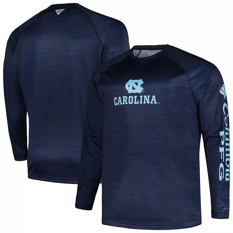 Mens Columbia Navy North Carolina Tar Heels Big & Tall Terminal Tackle Raglan Omni-Shade Long Sleeve T-shirt Product Image