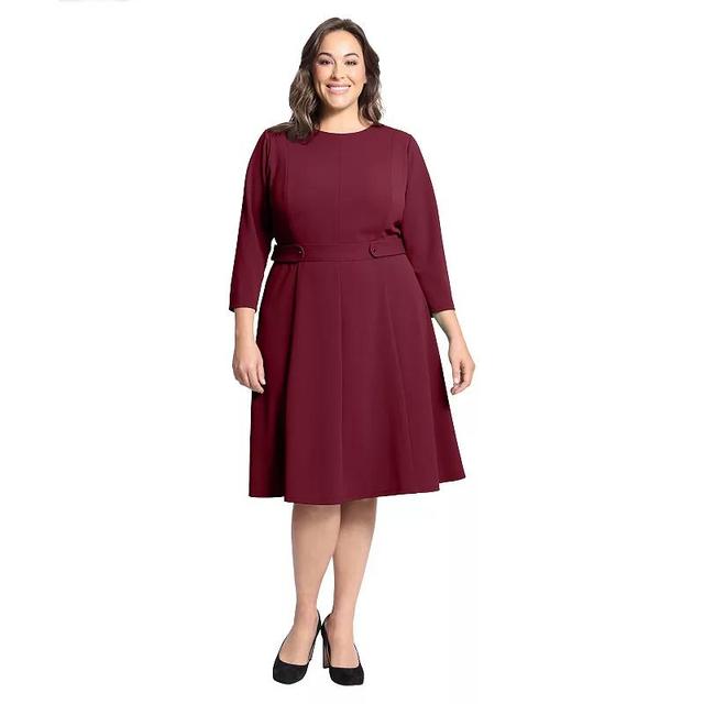 Plus Size London Times 3/4 Length Sleeve Fit & Flare Midi Dress, Womens Red Product Image