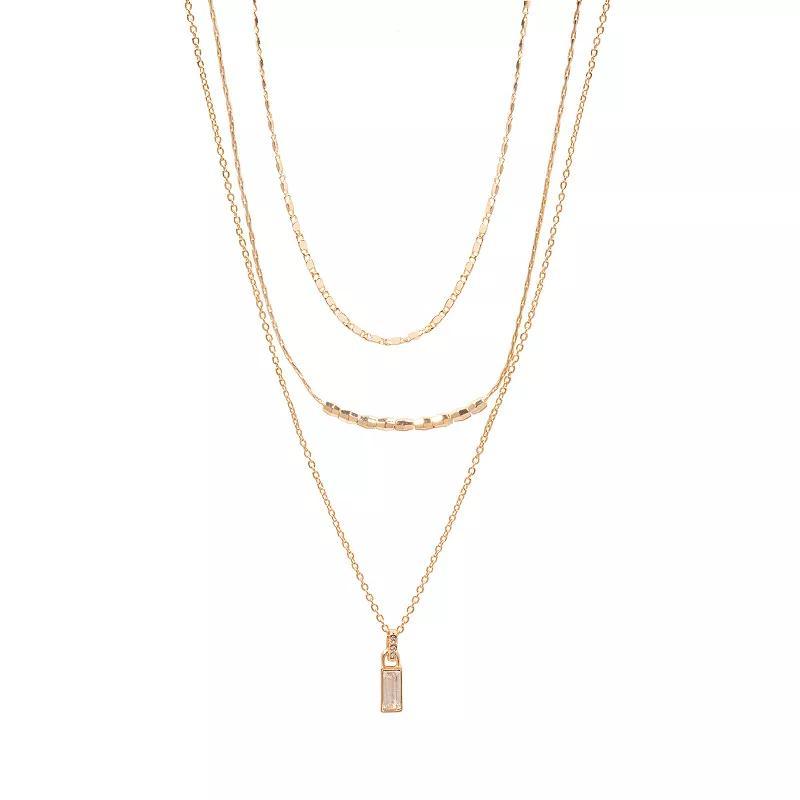 LC Lauren Conrad Gold Tone 3 Row Stone Pendant Necklace, Womens, Pink Product Image