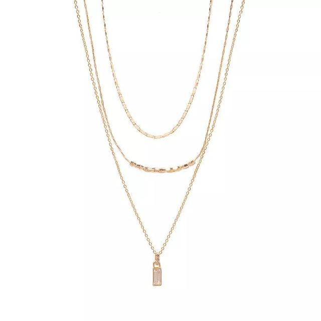 LC Lauren Conrad Gold Tone 3 Row Stone Pendant Necklace, Womens, Pink Product Image