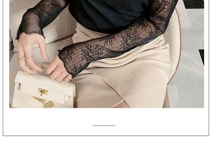 Long-Sleeve Mock Neck Floral Lace Top Product Image