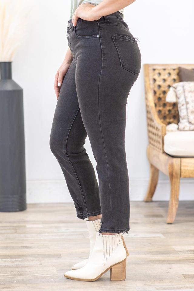 Risen Black Mid Rise Slim Straight Jeans Product Image