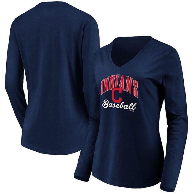 Womens Fanatics Branded Cleveland Indians Victory Script V-Neck Long Sleeve T-Shirt Blue Product Image