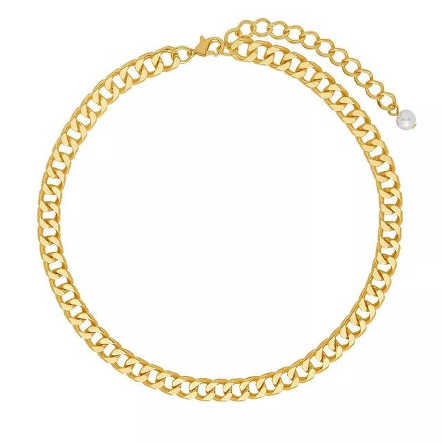 Emberly Simulated Pearl Polished Curb Chain Necklace, Womens, Yellow Gold Tone Product Image