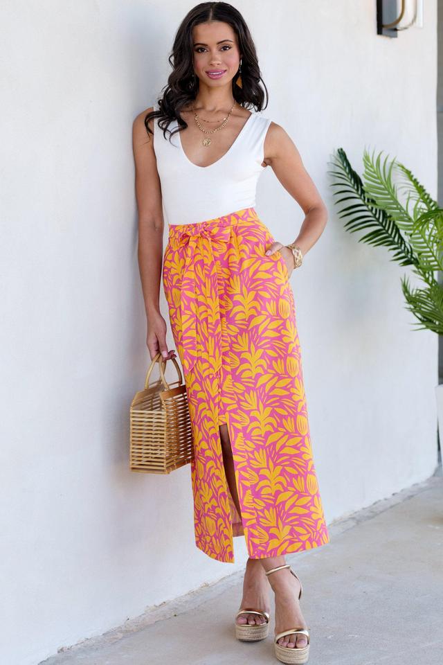 Palms Away Wild Over You Pink Yellow Print Skirt Product Image