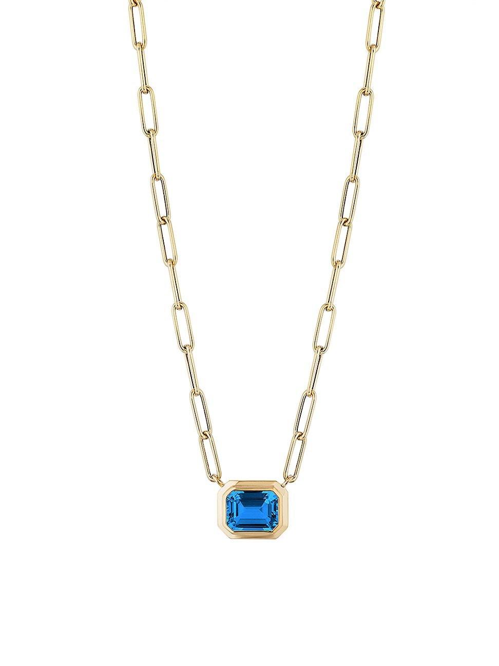 Womens Manhattan 18K Yellow Gold & London Blue Topaz Pendant Necklace Product Image