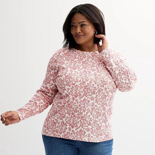 Plus Size Croft & Barrow Essential Crewneck Long Sleeve Tee, Womens Navy Night Red Product Image