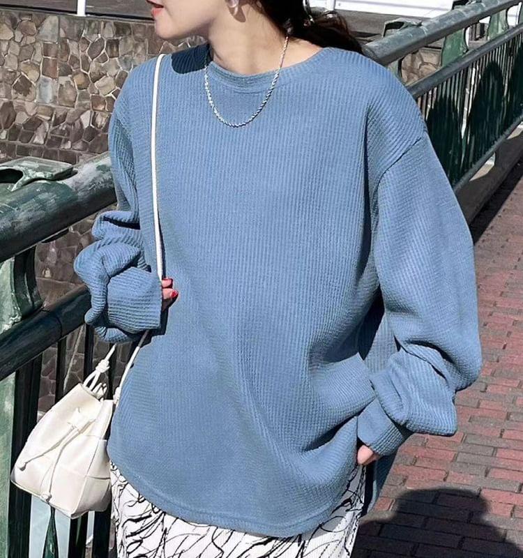 Drop Shoulder Round Neck Plain Oversized Pullover Product Image