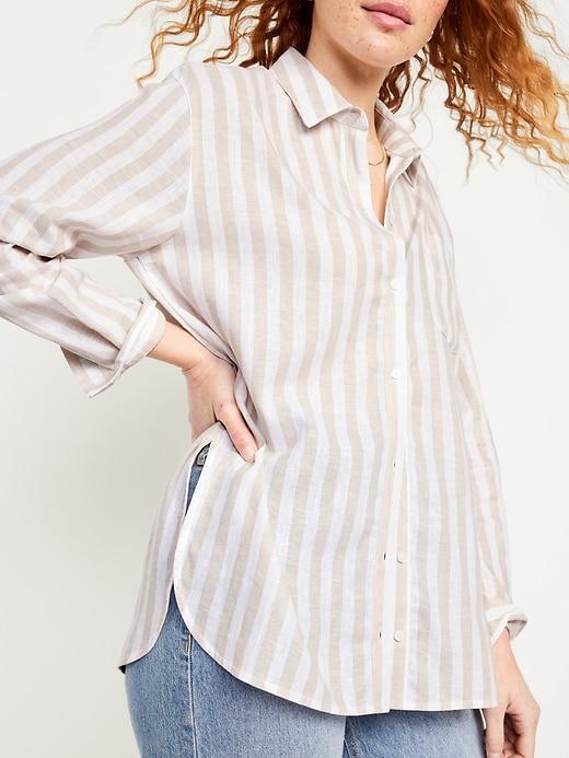 Linen-Blend Button-Down Boyfriend Shirt Product Image