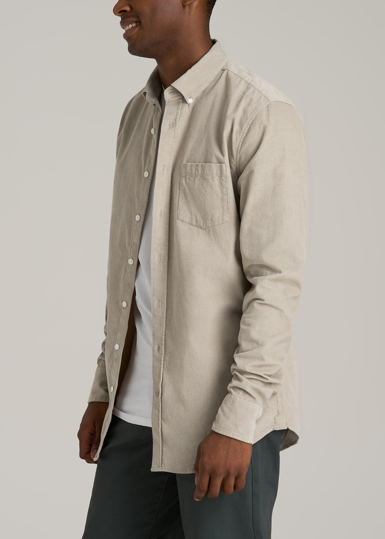 Pincord Button Shirt for Tall Men in Stone Product Image