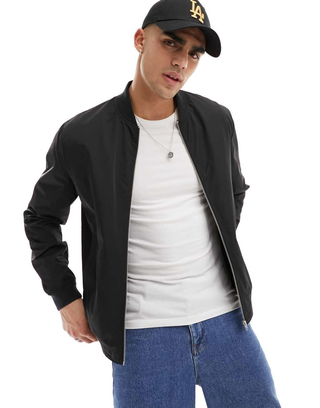 ASOS DESIGN lightweight bomber jacket in black Product Image