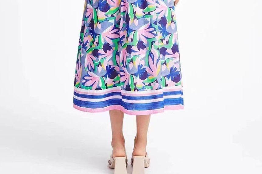 Spaghetti Strap Print Midi A-Line Dress Product Image