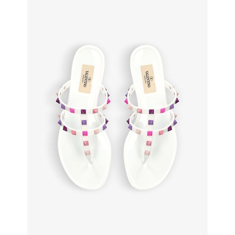 Rubber Rockstud Sandals In White Product Image