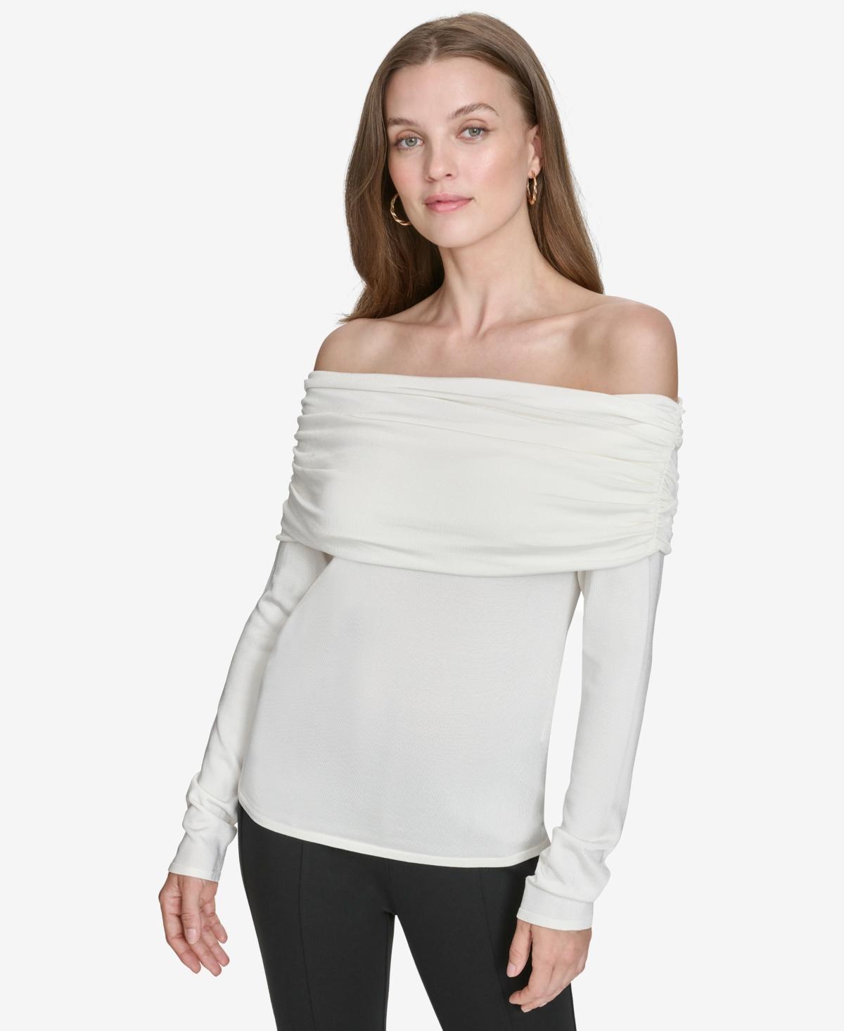 Halston Womens Ruched Off-The-Shoulder Long-Sleeve Top Product Image