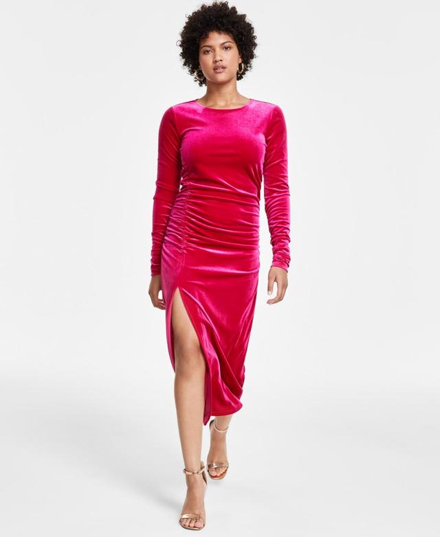 Sam Edelman Womens Velvet Ruched Long-Sleeve Dress Product Image