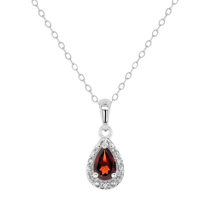 Celebration Gems Sterling Silver Pear Shaped Diamond Accent Frame Pendant Necklace, Womens Red Product Image