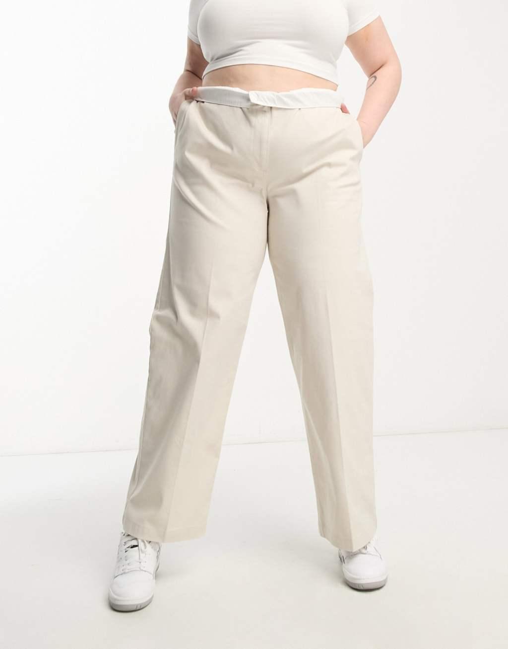 ASOS DESIGN Curve relaxed boyfriend pants in stone Product Image