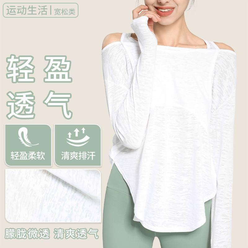 Shoulder Long Sleeve Plain Sport Top Product Image