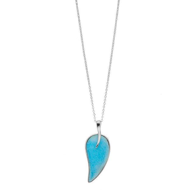 Sterling Silver Larimar Leaf Pendant Necklace, Womens Product Image