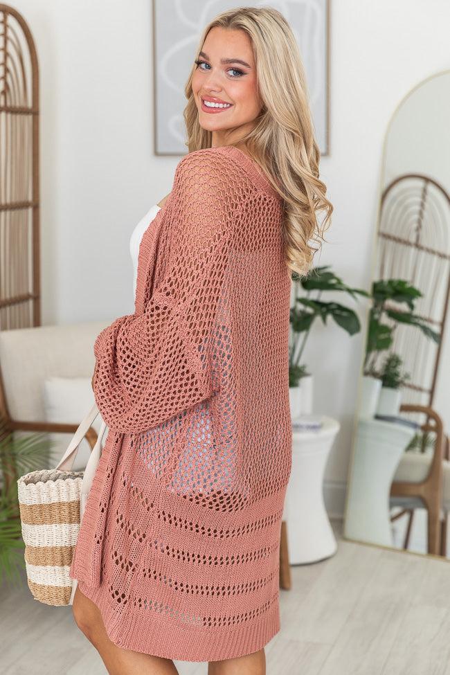 Let's Chat Terracotta Open Knit Cardigan Product Image