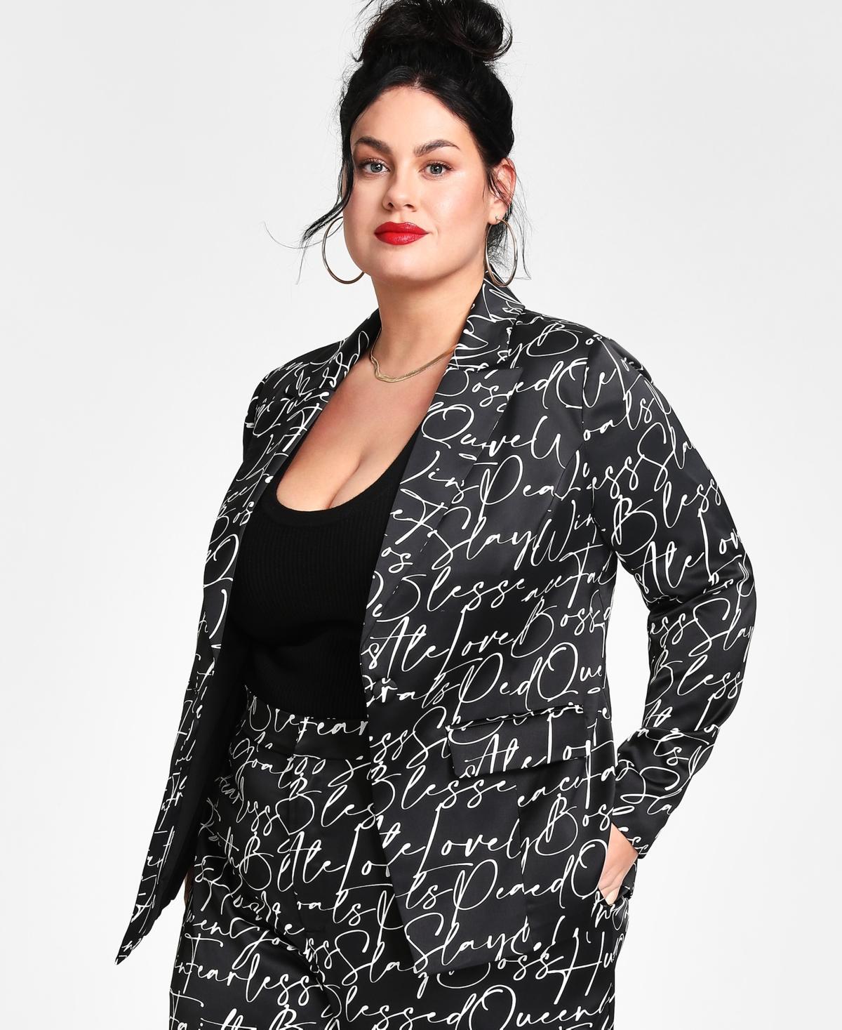 Nina Parker Trendy Plus Size Peak-Lapel Buttoned-Cuff Blazer Product Image