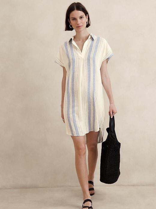 Linen-Blend Popover Mini Dress Product Image