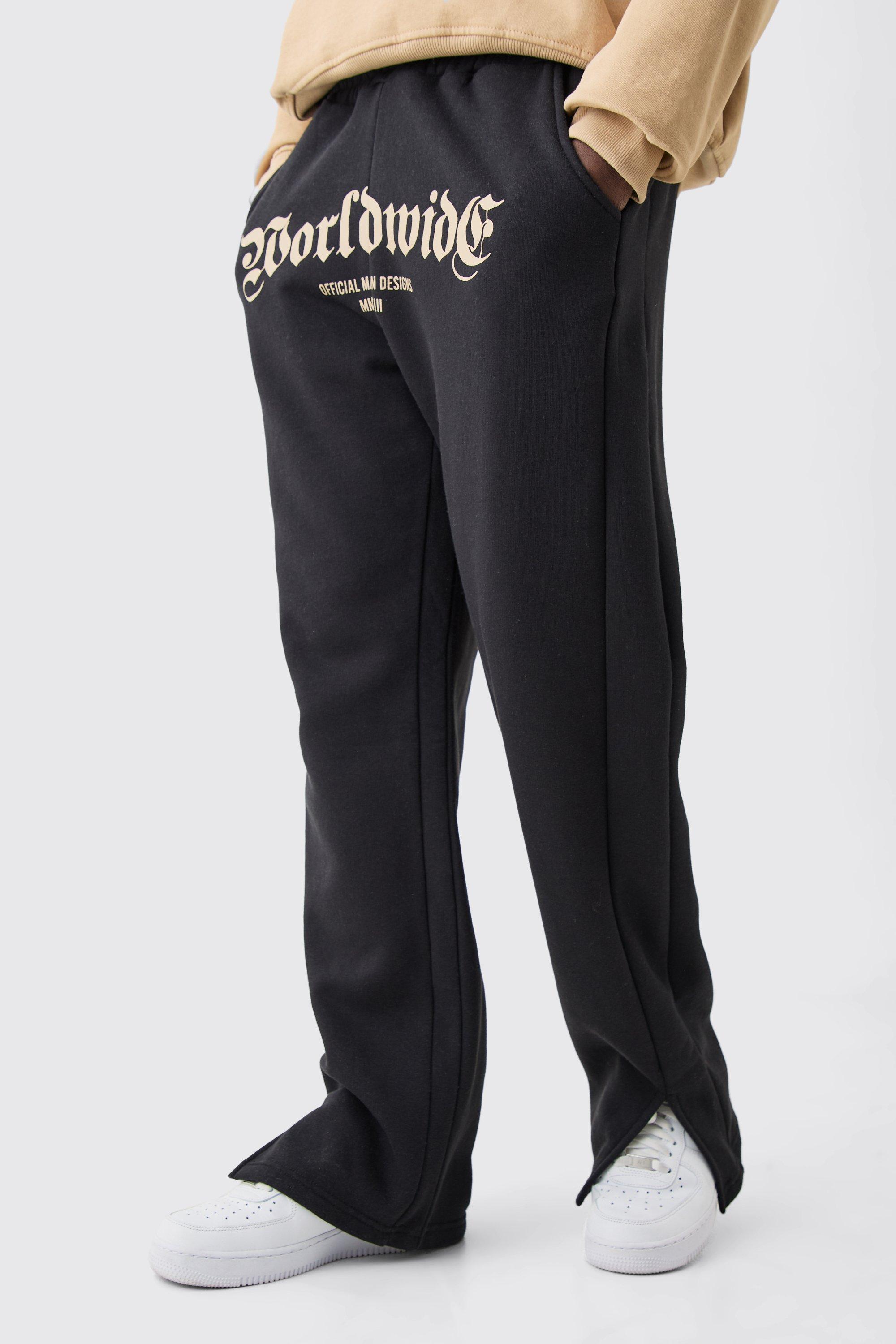 Worldwide Crotch Print Split Hem Gusset Sweatpants | boohooMAN USA Product Image