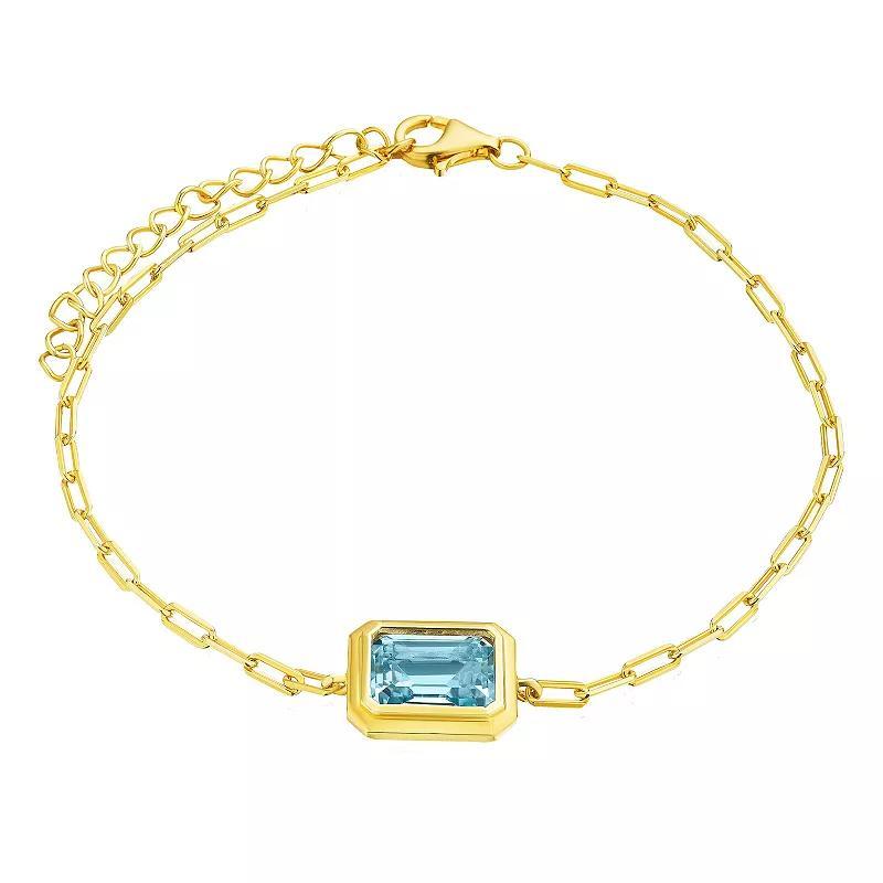 14k Gold Over Silver Blue Topaz Deco Bracelet, Womens Product Image