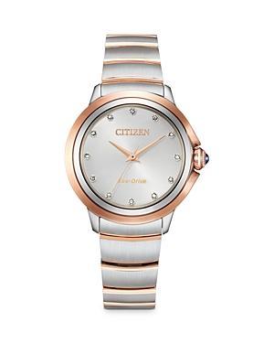 Citizen Eco-Drive Womens Ceci Two-Tone Stainless Steel Bracelet Watch - EM0956-54A Rose Tone Silver Product Image