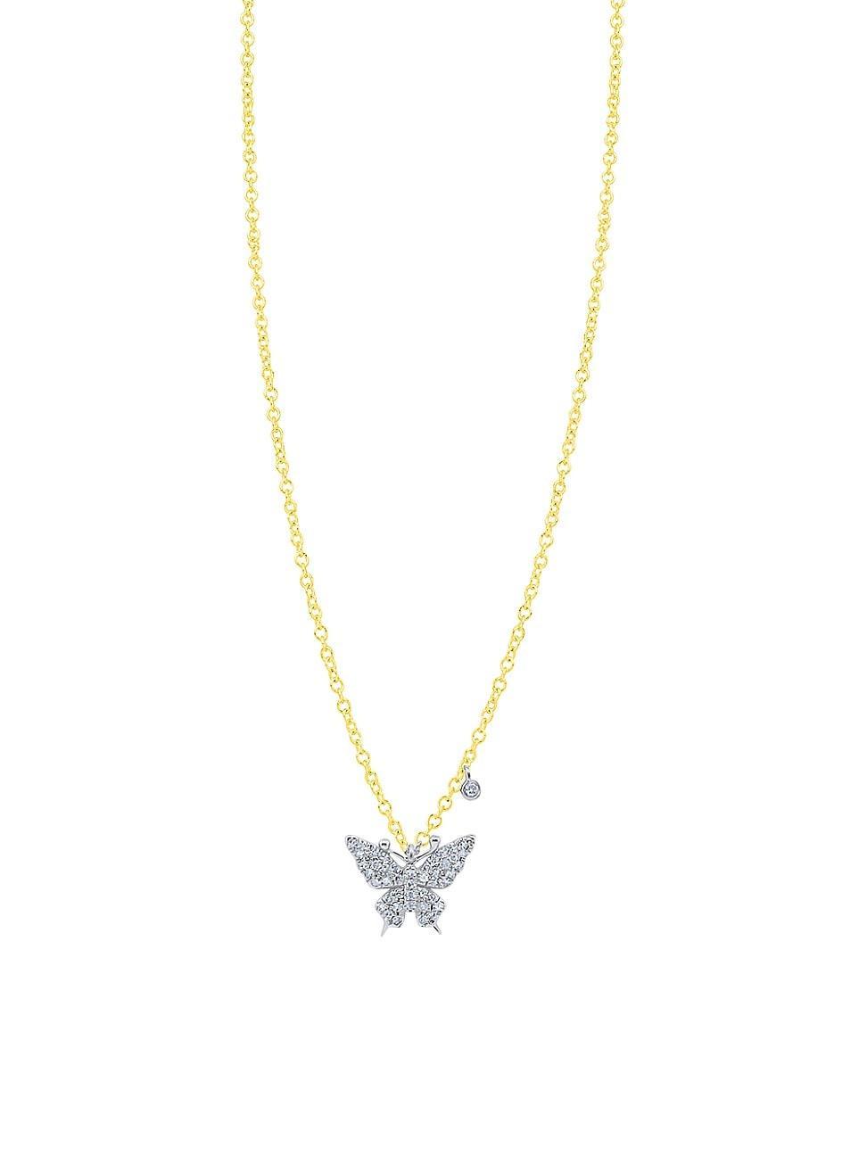 Womens Two-Tone 14K Gold & 0.37 TCW Diamond Butterfly Necklace Product Image