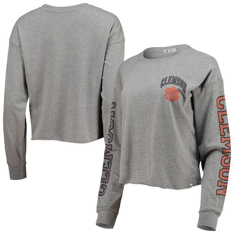 Womens 47 Heathered Gray Clemson Tigers Ultra Max Parkway Long Sleeve Cropped T-Shirt Product Image