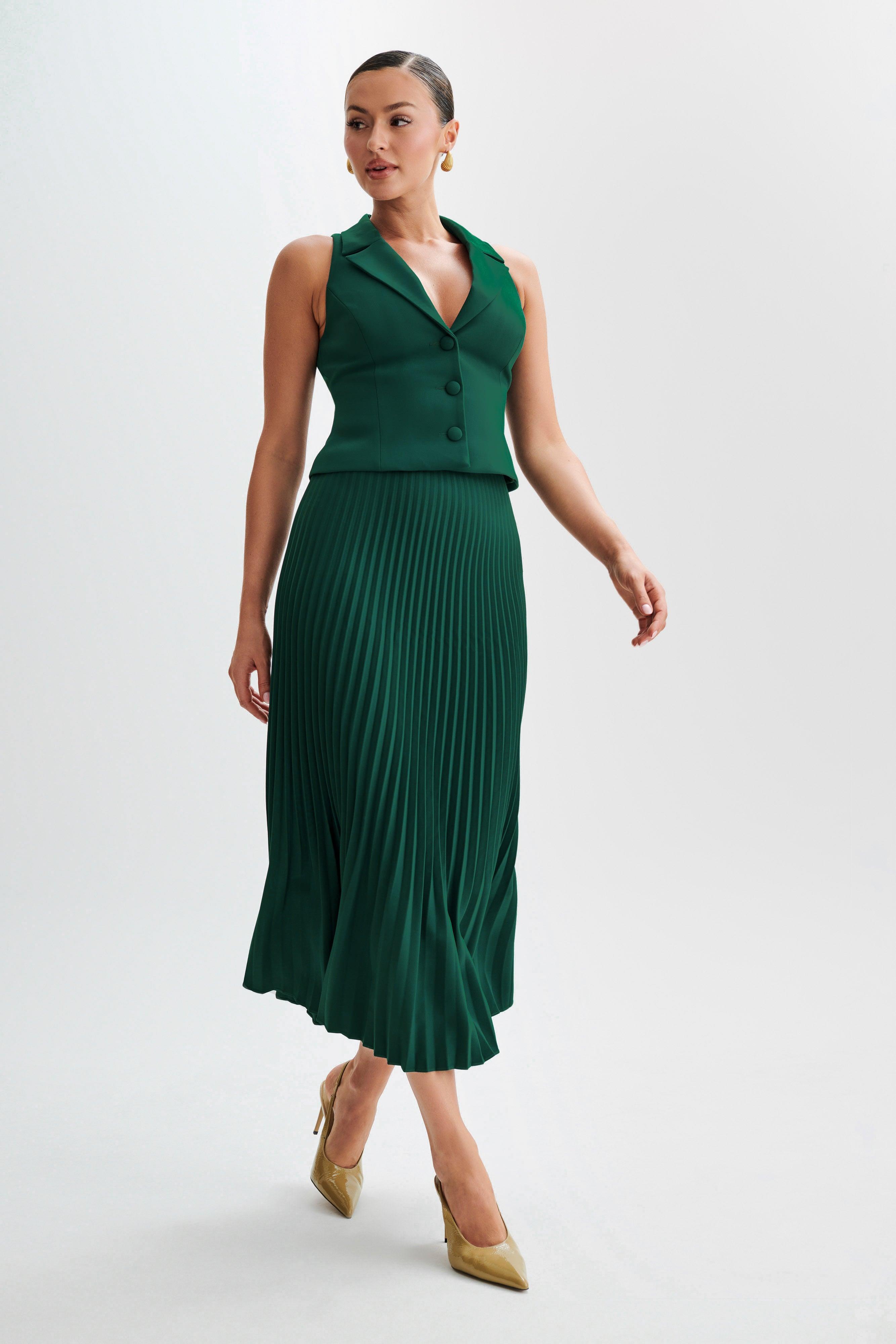 Twyla Pleated Suiting Maxi Skirt - Forest Green Product Image