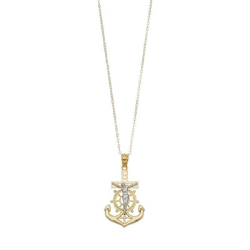 10k Gold Mariner Crucifix Pendant Necklace, Womens Product Image