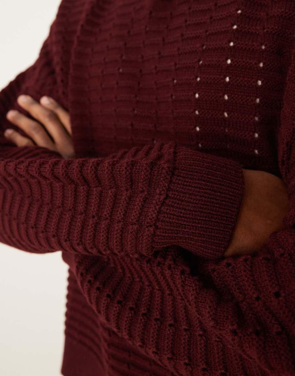 ASOS DESIGN oversized boxy fit textured knit notch neck sweater in burgundy Product Image