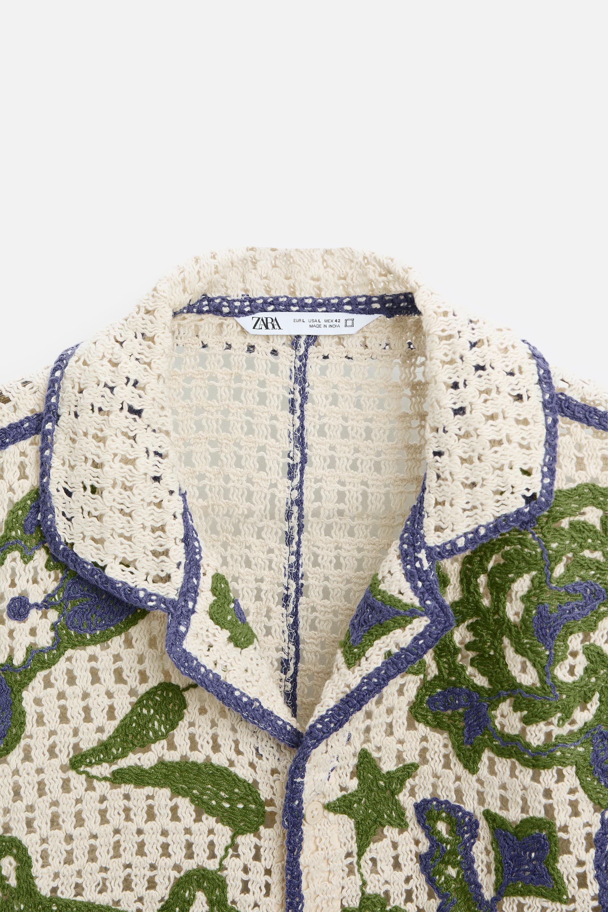 CONTRASTING CROCHET EMBROIDERY SHIRT Product Image