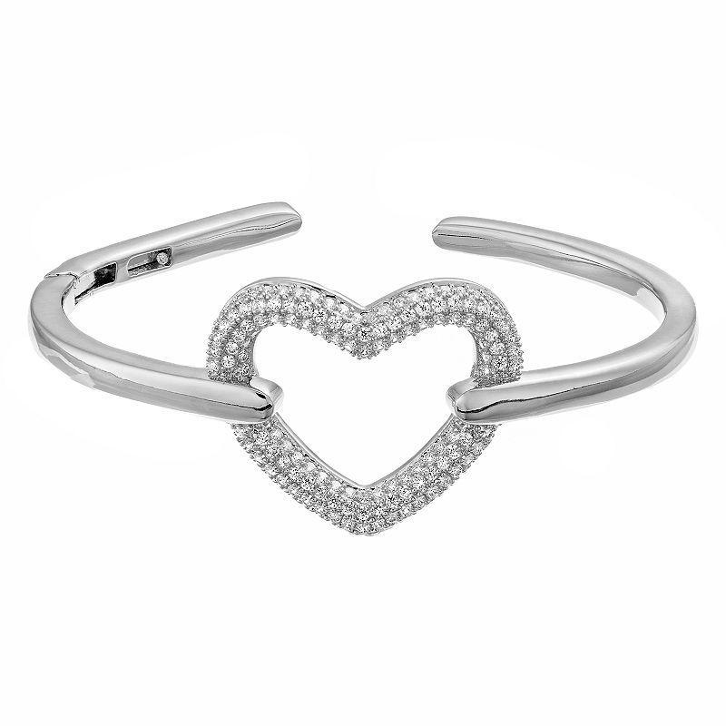 Sterling Silver Cubic Zirconia Heart Halo Stacking Ring, Womens Product Image