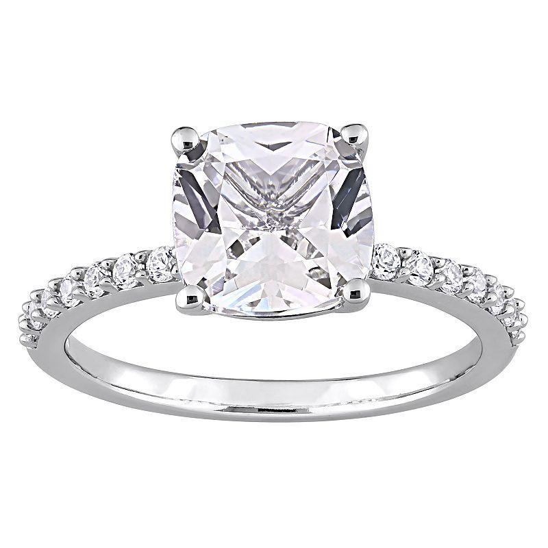 Stella Grace 10k White Gold Lab-Created White Sapphire Cushion-Cut Engagement Ring, Womens Product Image